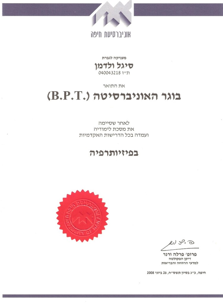 תואר ראשון בפיזיותרפיה 26.06.2008